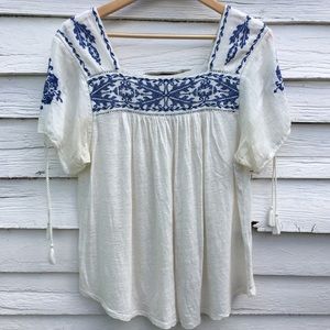 Lucky Brand embroidered beaded Boho blouse